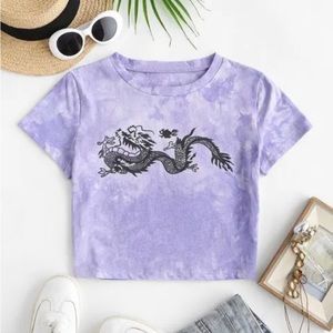 Zaful Oriental Dragon Graphic Tie Dye Baby Tee - Light Purple